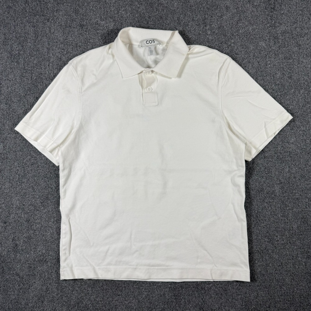 COS Polo Shirt Mens Small White 100% Cotton Short Sleeve Casual Relaxed Regular